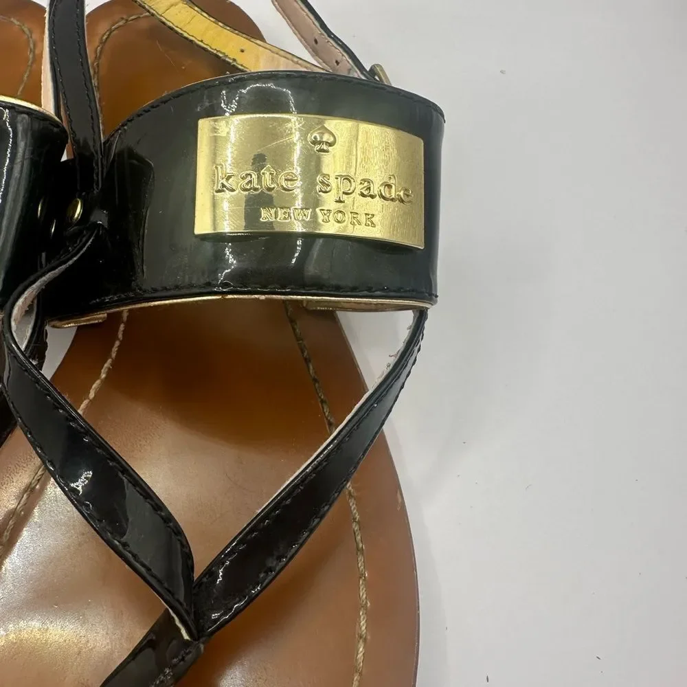 Kate Spade New York- Cassandra Black Patent Leather Thong Flats Size 6